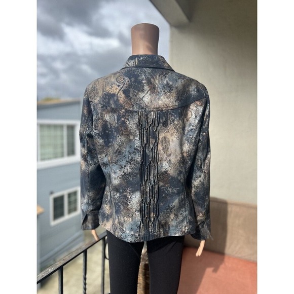 Coldwater Creek Womens Snap Jacket Size P14 Celestial Beaded Blue/Gray/Silver - Picture 3 of 8